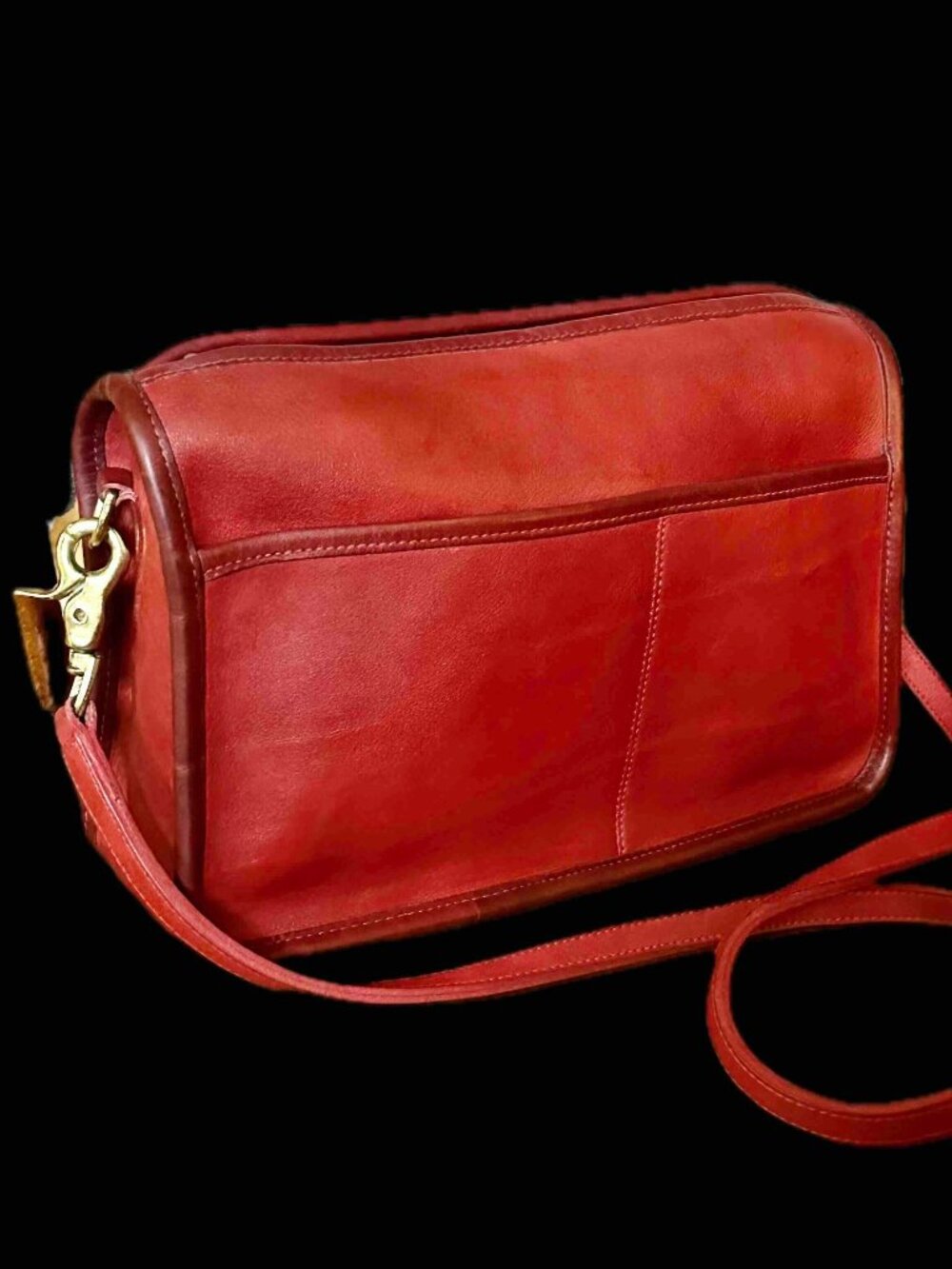 Vintage COACH #9300 Companion Bag NYC Red thick Leather brass anchor EUC
